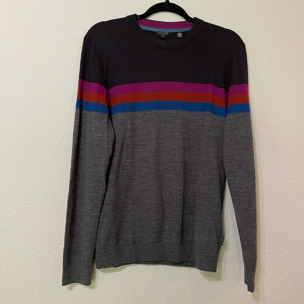 Ted Baker London Mens Gray Striped Wool Sweater 3